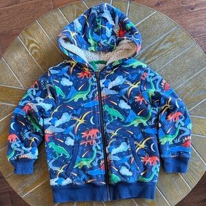 GUC MINIBODEN SZ 5-6 SHAGGY LINED HOODIE Kids Dinosaur Dino Print Hoodie - Blue